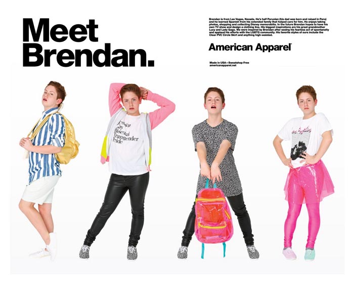 Internetsensatie Brendan model American Apparel. De jongen die letterlijk het nieuws haalde Brendan Jordan heeft een deal met modeketen American Apparel in de wacht gesleept.