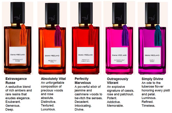 Diana Vreeland parfum. Altijd al willen ruiken naar de fashion redactrice van de Harper's Bazaar en de Vogue: Diana Vreeland. Er zijn 5 soorten parfums en geuren.
